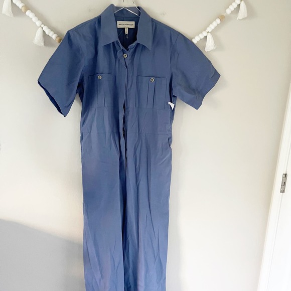 NEW Mara Hoffman Kailyn Recycled Cotton Utility Jumpsuit In Blue Size Medium - Picture 5 of 7